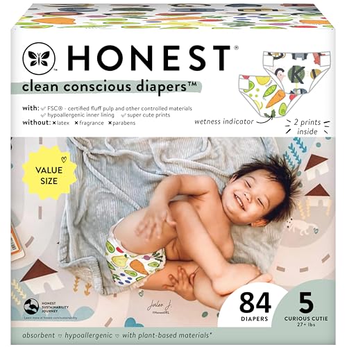 The Honest Company Clean Conscious Diapers | Plant-Based, Sustainable | Above It All + Pandas | Club Box, Size Newborn, 72 Count