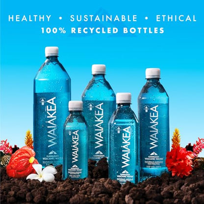 Waiakea Hawaiian Volcanic Water, Naturally Alkaline, 100% Recycled Bottle, 16.9 Fl Oz (Pack of 24)