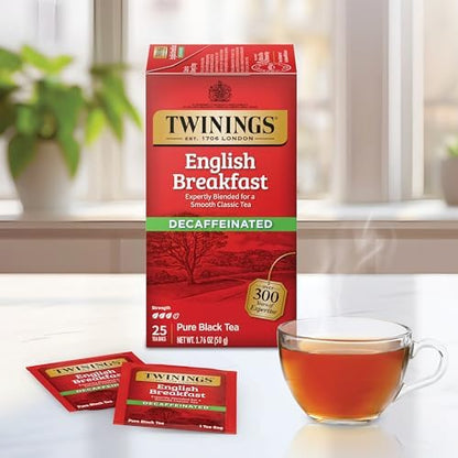 Twinings English Breakfast Black Tea, 100 Individually Wrapped Tea Bags, Smooth, Flavourful, Robust, Caffeinated, Enjoy Hot or Iced