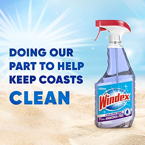 Windex Ammonia-Free Glass and Window Cleaner Spray Bottle, Bottle Made from 100% Recovered Coastal Plastic, Crystal Rain Scent, 23 Fl Oz