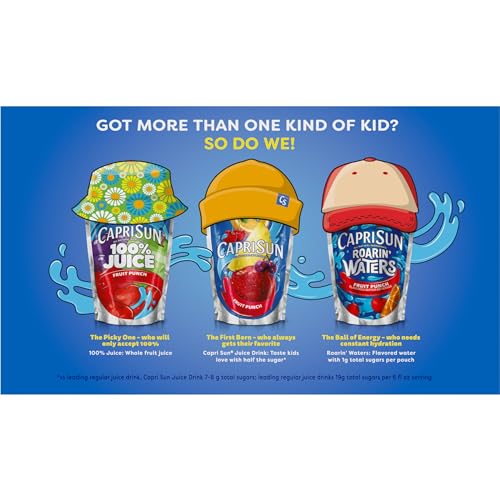 Capri Sun 100% Juice Fruit Punch Naturally Flavored Kids Juice Blend (40 ct Pack, 4 Boxes of 10 Pouches)