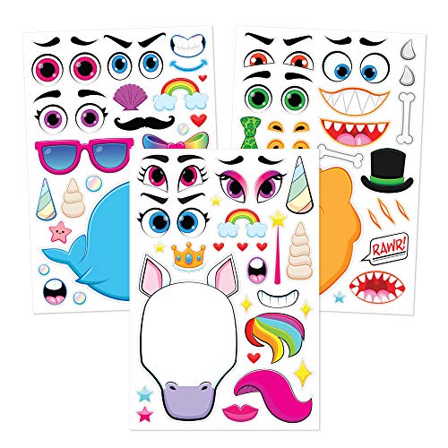 JOYIN 36 PCS 9.8”x6.7" Make a face Stickers for kids, Make Your Own Dinosaur Fantasy Animal Mix and Match Sticker Sheets Kids Crafts Party Favors Goodie Bags Stuffers for Kids