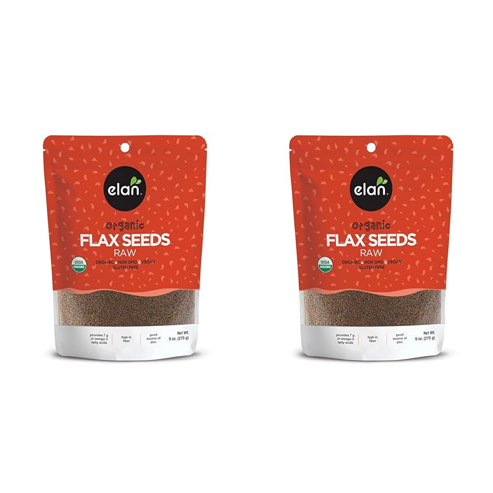 Elan Organic Flax Seed, 9 oz, Whole Seeds, Raw Seeds, Non-GMO, Vegan, Gluten-Free, Kosher, High in Fiber, Gels Easily