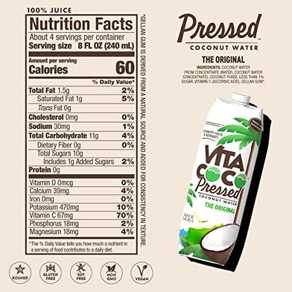 Vita Coco Coconut Water Original, 33.8 Fl Oz (Pack of 6)