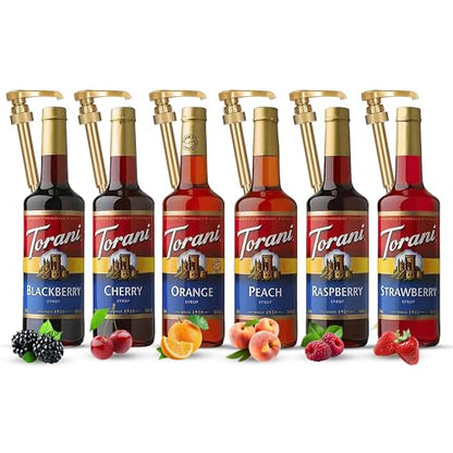 Torani Berry Lovers Raspberry, Strawberry, Blackberry - Syrup For Italian Soda Flavoring 3 Pack with 3 Jimoco Pump Dispensers