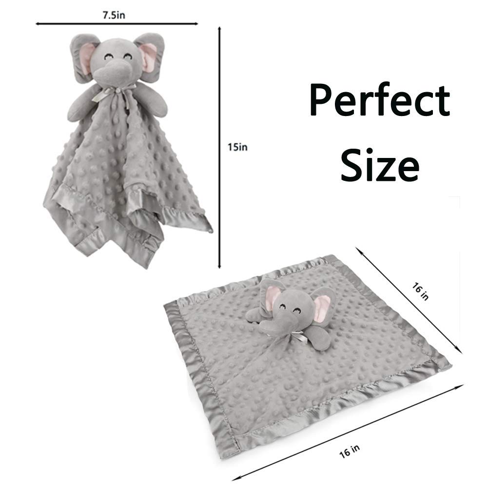 Pro Goleem Elephant Security Blanket, Soft Lovey Unisex Lovie Baby Gifts for Newborn Boys and Girls Snuggle Toy Stuffed Animal Grey 16 Inch