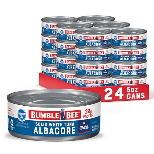 Bumble Bee Solid White Albacore Tuna in Water, 5 oz Can (Pack of 8) - Wild Caught Tuna - 29g Protein per Serving, High in Omega-3s - Non-GMO Project Verified, Gluten Free, Kosher