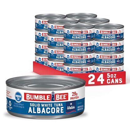 Bumble Bee Solid White Albacore Tuna in Water, 5 oz Can (Pack of 8) - Wild Caught Tuna - 29g Protein per Serving, High in Omega-3s - Non-GMO Project Verified, Gluten Free, Kosher