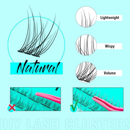 VAVALASH DIY Lash Extension Kit 280 Clusters Individual Lashes Kit 30D 40D 0.07D-10-16mm Lash Clusters, Lash Bond and Seal, Lash Tweezer for DIY Eyelash Extension at Home（Kit-30D+40D-0.07D-10-16MIX）