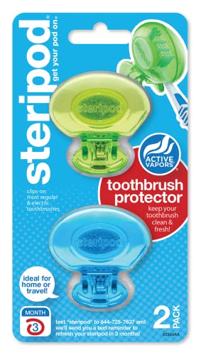 Steripod Clip-On Toothbrush Protector, Keeps Toothbrush Fresh and Clean, Fits Most Manual and Electric Toothbrushes, Pink and Blue, 2 Count (Pack of 1)