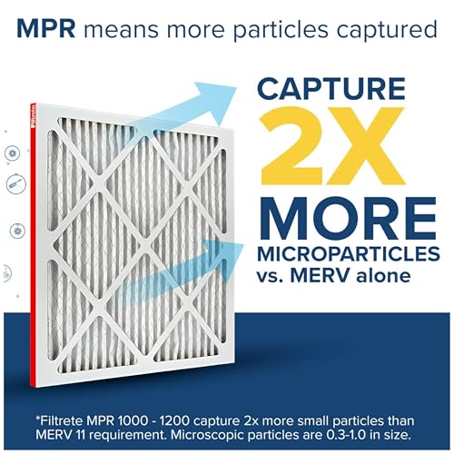 Filtrete 20x25x1 AC Furnace Air Filter, MERV 11, MPR 1000, Micro Allergen Defense, 3-Month Pleated 1-Inch Electrostatic Air Cleaning Filter, 2 Pack (Actual Size 19.688 x 24.688 x 0.84 in)