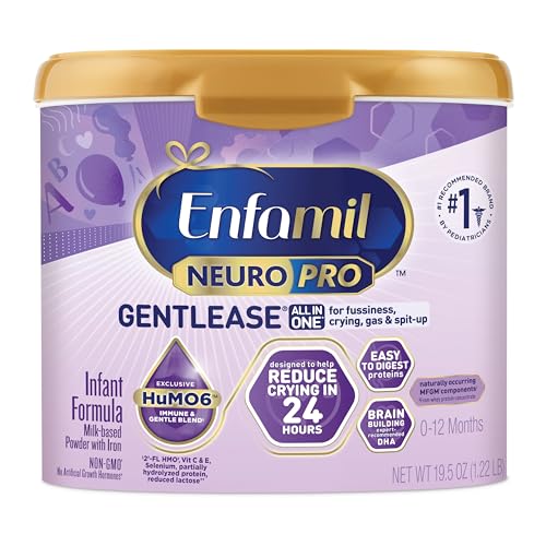 Enfamil NeuroPro Gentlease Baby Formula, Brain Building DHA, HuMO6 Immune Blend, Designed to Reduce Fussiness, Crying, Gas & Spit-up in 24 Hrs, has Prebiotics to Promote Softer Stools, Reusable Tub, 19.5 Oz