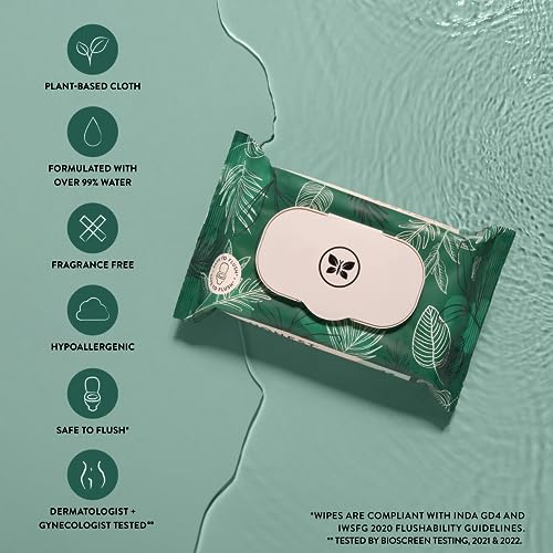 The Honest Company Plant-Based Flushable Wipes | 99% Water, Hypoallergenic, EWG Verified, Safe to Flush | Fragrance Free, 42 Count