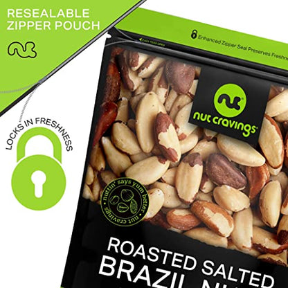 NUT CRAVINGS - Raw Brazil Nuts, Unsalted, No Shell, Whole, (16oz - 1 LB) Bulk Nuts Packed Fresh in Resealable Bag - Kosher Healthy Snack, Natural Keto Vegan -