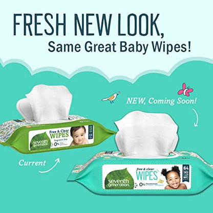 Seventh Generation Baby Wipes, Sensitive Protection with Flip Top Dispenser, White, unscented, 72 Count (Pack of 7) (Packaging May Vary)