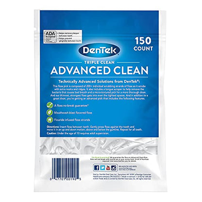 DenTek Triple Clean Advanced Clean Floss Picks, No Break & No Shred Floss, 20 Count, 6 Pack