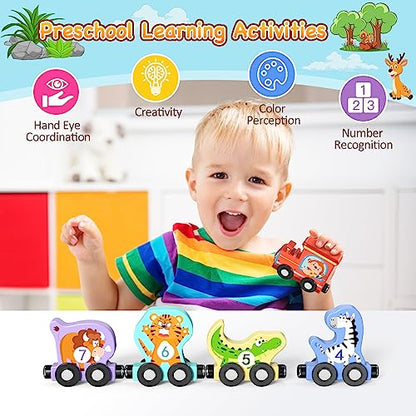 Toys for Toddlers, 11 Magnetic Wooden Animals Train Set, Montessori Toys for Toddlers, Preschool Learning Activities for kids, Birthday Gifts for Boys, Girls