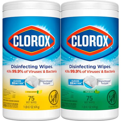 Clorox Disinfecting Wipes Value Pack, Bleach Free Cleaning Wipes, 75 Count Each, Pack of 2, Packaging May Vary