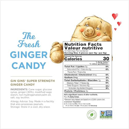 GIN GINS Original Ginger Chews by The Ginger People – Anti-Nausea and Digestion Aid, Individually Wrapped Healthy Candy – Original Flavor, 3 Oz Bag (Pack of 1)