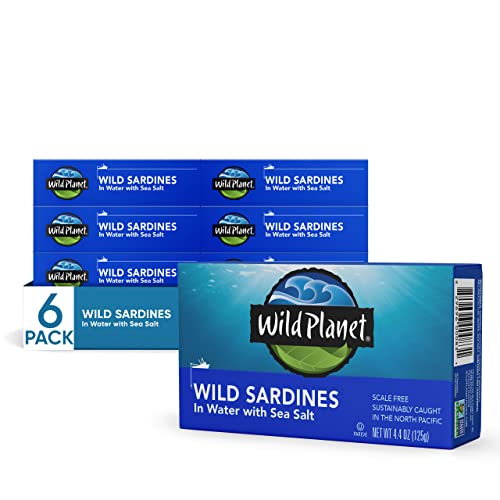 Wild Planet Wild Sardines in Extra Virgin Olive Oil, Lightly Smoked, Tinned Fish, Sustainably Wild-Caught, Non-GMO, Kosher, Gluten Free, 4.4. Ounce (Pack of 12)