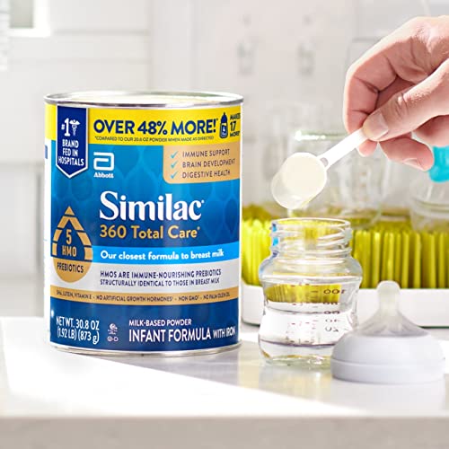 Similac® 360 Total Care®* Infant Formula, Has 5 HMO Prebiotics, Our Closest Prebiotic Blend to Breast Milk, Non-GMO,‡ Baby Formula Powder, 20.6-oz Tub