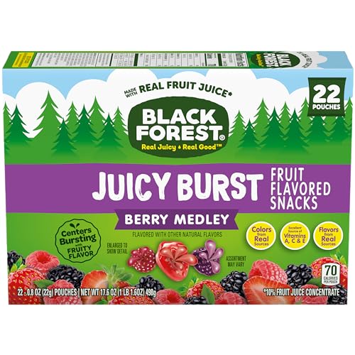 Black Forest, Juicy Burst, Fruit Flavored Snacks, Mixed Fruit Flavors, A Juicy Burst of Natural Flavors, Made with Real Fruit Juice, School Snacks, 0.8 oz 40 ct