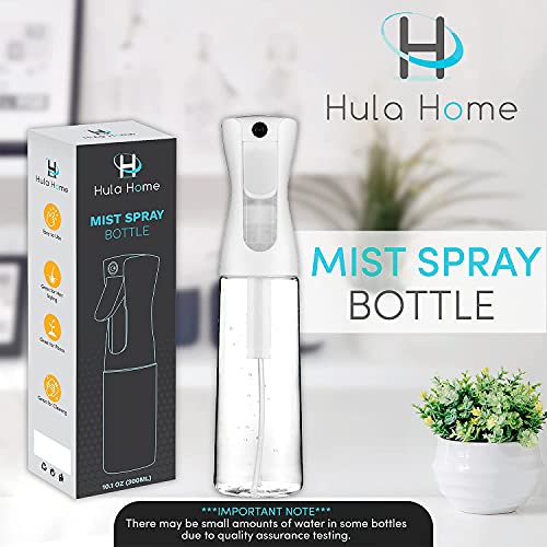 Hula Home Spray Bottle for Hair (10.1oz/300ml) Continuous Empty Ultra Fine Plastic Water Mist Sprayer – For Hairstyling, Cleaning, Salons, Plants, Essential Oil Scents & More - Black