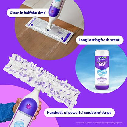 Swiffer PowerMop Multi-Surface Mop Kit for Floor Cleaning, Fresh Scent, Mopping Kit includes PowerMop, 2 Mopping Pad Refills, 1 Floor Cleaning Solution with Fresh Scent and 2 batteries