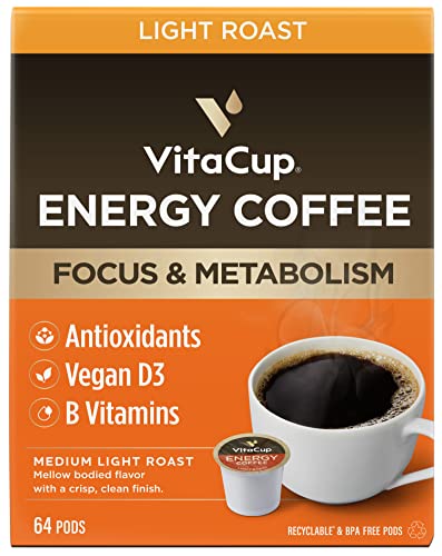 VitaCup Mushroom Coffee Pods - Boost Focus & Immunity with Lions Mane, Chaga, Vitamins, for Memory & Clarity, Recyclable K-Cup Pods, 16 Ct