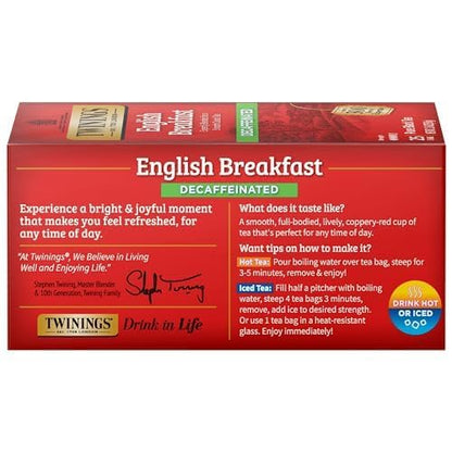 Twinings English Breakfast Black Tea, 100 Individually Wrapped Tea Bags, Smooth, Flavourful, Robust, Caffeinated, Enjoy Hot or Iced