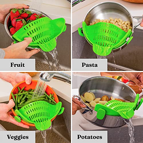 Kitchen Gizmo Snap N' Strain - Silicone Clip-On Colander, Heat Resistant Drainer for Vegetables and Pasta Noodles, Kitchen Gadgets for Bowl, Pots, and Pans - Essential Home Cooking Tools - Grey