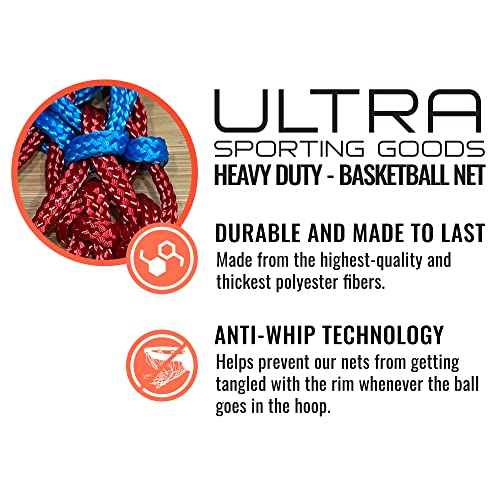 Heavy Duty Basketball Net Replacement - All Weather Anti Whip, Fits Standard Indoor or Outdoor Rims - 12 Loops