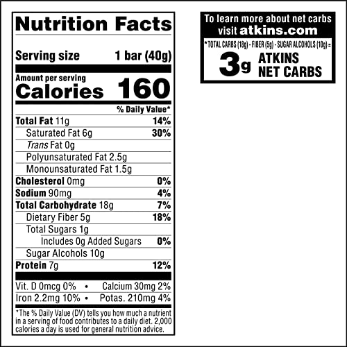 Atkins Endulge Caramel Nut Chew Bar, Dessert Favorite, 1g Sugar, Good Source of Fiber, Low Sugar, 10 Count