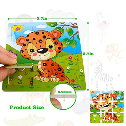 NASHRIO Wooden Puzzles for Toddlers 2-5 Years Old(Set of 6), 9 Pieces Preschool Educational and Learning Animal Jigsaw Puzzle Toy Gift Set for Boys and Girls