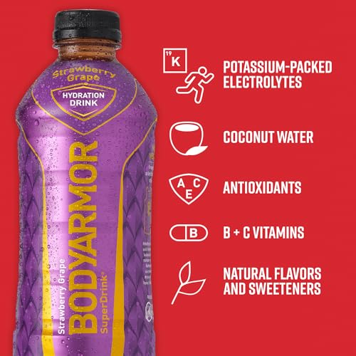 BODYARMOR Sports Drink Sports Beverage, Strawberry Banana, Coconut Water Hydration, Natural Flavors With Vitamins, Potassium-Packed Electrolytes, Perfect For Athletes, 12 Fl Oz (Pack of 8)