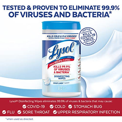 Lysol Disinfectant Wipes, Multi-Surface Antibacterial Cleaning Wipes, For Disinfecting and Cleaning, Crisp Linen, 80 Count