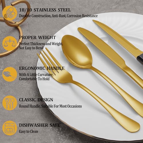 24 Pcs Silverware Set with Steak Knives Service for 4,Stainless Steel Flatware Set,Mirror Polished Cutlery Utensil Set,Home Kitchen Eating Tableware Set,Include Fork Knife Spoon Set,Dishwasher Safe