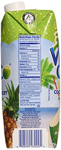 Vita Coco Coconut Water Naturally Hydrating Electrolyte Drink Smart Alternative to Coffee Soda and Sports Drinks Gluten Free, Pineapple, 16.9 Fl Oz (Pack of 12), 202.8 Fl Oz