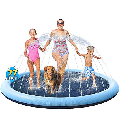 VISTOP Non-Slip Splash Pad for Kids and Dog, Thicken Sprinkler Pool Summer Outdoor Water Toys - Fun Backyard Fountain Play Mat for Baby Girls Boys Children or Pet Dog (59 inch, Blue&Blue)