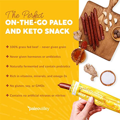 Paleovalley 100% Grass Fed Original Beef Sticks - Delicious Gluten Free Beef Snack - High Protein Keto Friendly