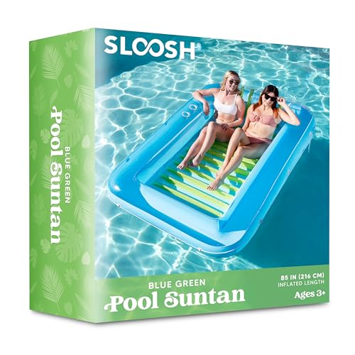 Sloosh Inflatable Tanning Pool Lounge Float, 70" x 46" Suntan Tub Raft Floatie, Tanning Pool with Pillow, Personal Pool Lounger for Adult Summer Water Party, L-Blue