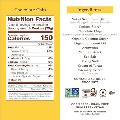 Simple Mills Almond Flour Crunchy Cookies, Chocolate Chip - Gluten Free, Vegan, Healthy Snacks, Made with Organic Coconut Oil, 5.5 Ounce (Pack of 1)