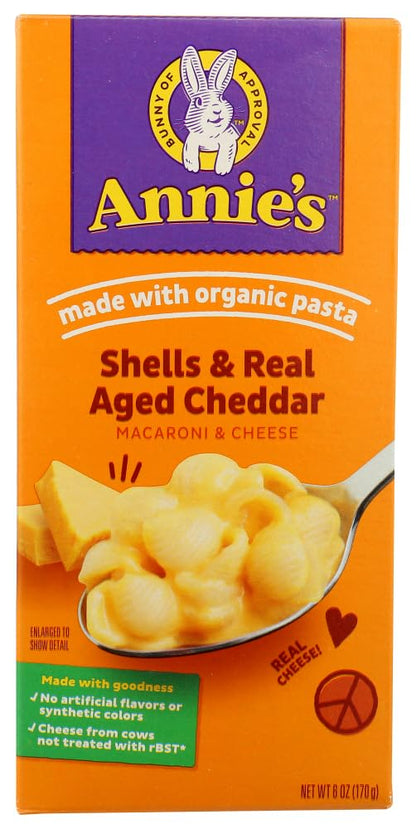 Annie's White Cheddar Shells Macaroni and Cheese with Organic Pasta, 6 oz (Pack of 12)