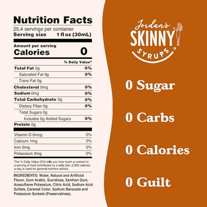 Jordan's Skinny Syrups Sugar Free Coffee Syrup, Vanilla Flavor Drink Mix, Zero Calorie Flavoring for Chai Latte, Protein Shake, Food and More, Gluten Free, Keto Friendly, 25.4 Fl Oz, 2 Pack