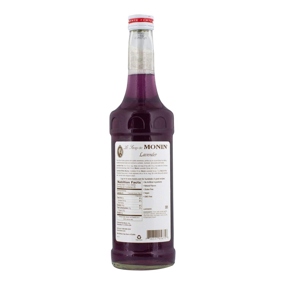 Monin - Lavender Syrup, Aromatic and Floral, Natural Flavors, Great for Cocktails, Lemonades, and Sodas, Non-GMO, Gluten-Free (750 ml)