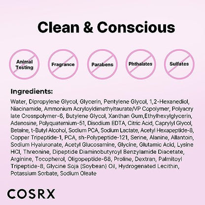 COSRX 6X Peptide Collagen Booster Toner Serum 150mL/5.07 Fl.Oz, Skin Renewal Boosting Facial Essence, Niacinamide & Hyaluronic Acid for All Skin Types, Korean Skincare, Paraben Free