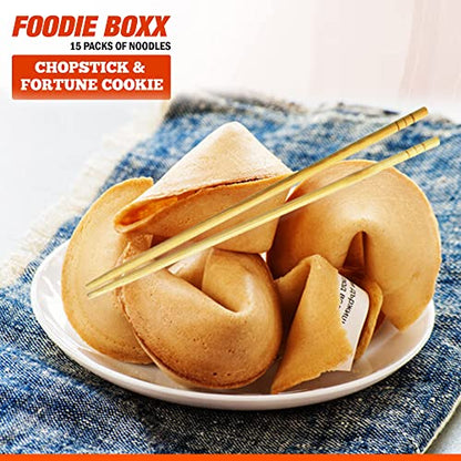 FOODIE BOXX Asian Instant Ramen Noodles Variety Pack with Cookies & Chopsticks (Dry)