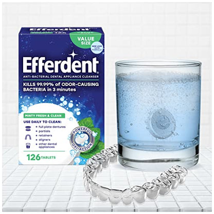 Efferdent Retainer Cleaning Tablets, Denture Cleaning Tablets for Dental Appliances, Minty Fresh & Clean, 126 Count