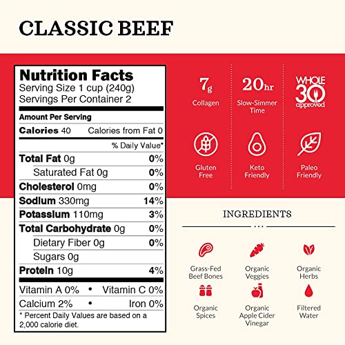 Kettle and Fire Classic Beef Bone Broth, Keto, Paleo, and Whole 30 Approved, Gluten Free, High in Protein and Collagen (6 Pack)