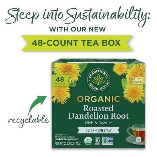 Traditional Medicinals Tea, Organic Roasted Dandelion Root, Supports Kidney Function & Healthy Digestion, 48 Tea Bags